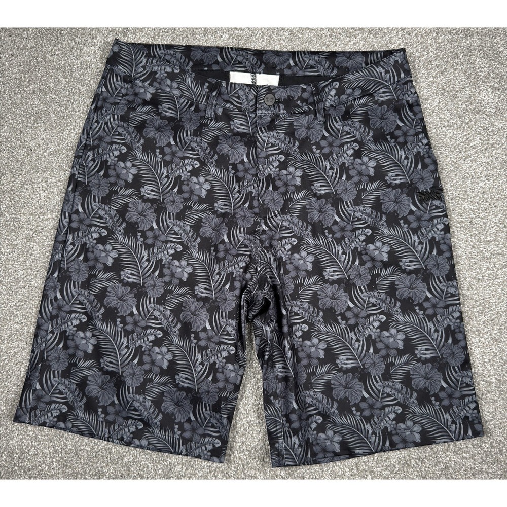 PXG Hawaiian Golf Shorts Men's 34 Black Floral Resort Performance‎